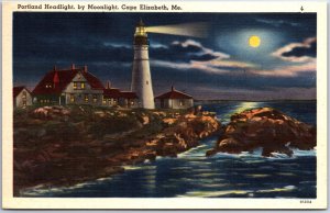 VINTAGE POSTCARD THE PORTLAND HEADLIGHT AT MOONLIGHT CAPE ELIZABETH MAINE