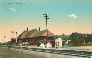 Denison Iowa C-1910 I.C Railroad Depot Postcard Metrochrome tracks 21-7706