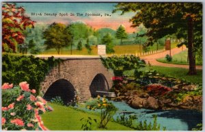 VINTAGE POSTCARD BEAUY SPOT IN THE POCONOS MOUNTAINS MAILED STROUDSBURG P.A 1945