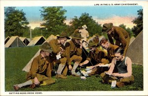 Vtg Life In The US Army Cantonment Getting News from Home WWI Era 1910s Postcard