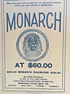 Vintage 1898 Monarch Cycle Mfg. Co. Catalogue Cover page & Ads - Ivory Soap etc.