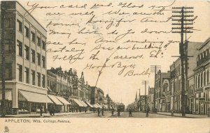 Postcard 1907 Wisconsin Appleton College Avenue Tuck undivided Wi24-2169