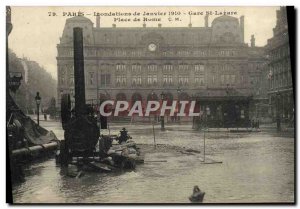 Old Postcard Paris Crue of the Seine January 29, 1910 Saint-Lazare station pu...