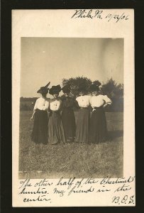 Postmarked 1906 Philadelphia PA Portrait of 5 Ladies Wearing Hats Photo Postcard