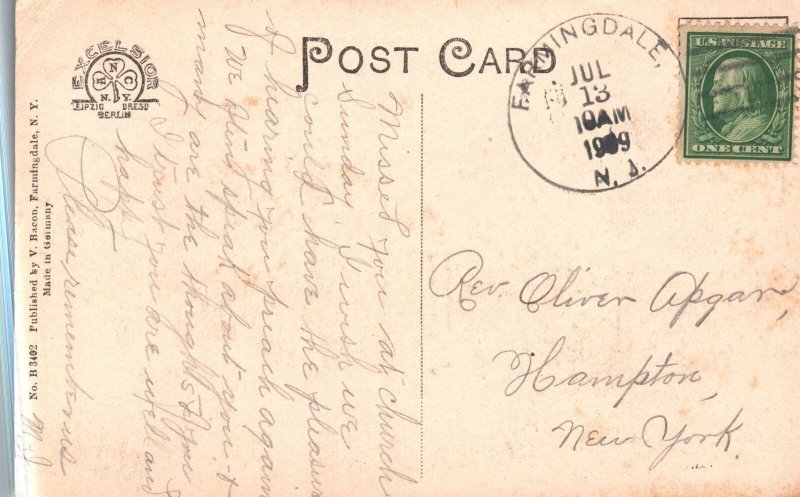 Vintage Postcard 1909 Methodist & Presbyterian Church Farmingdale New Jersey NJ