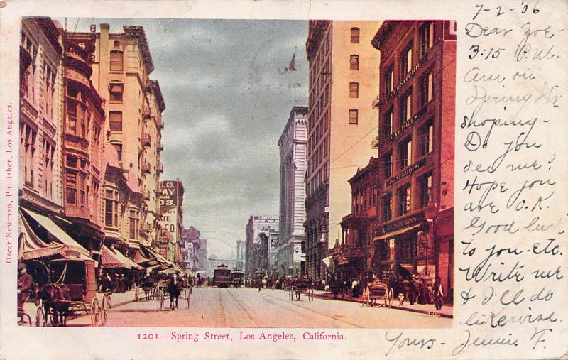 Spring Street, Los Angeles, California, Early Postcard, Used in 1906