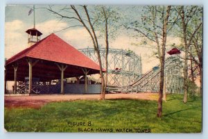 Rock Island Illinois IL Postcard Figure 8 Black Hawks Watch Tower 1916 Vintage