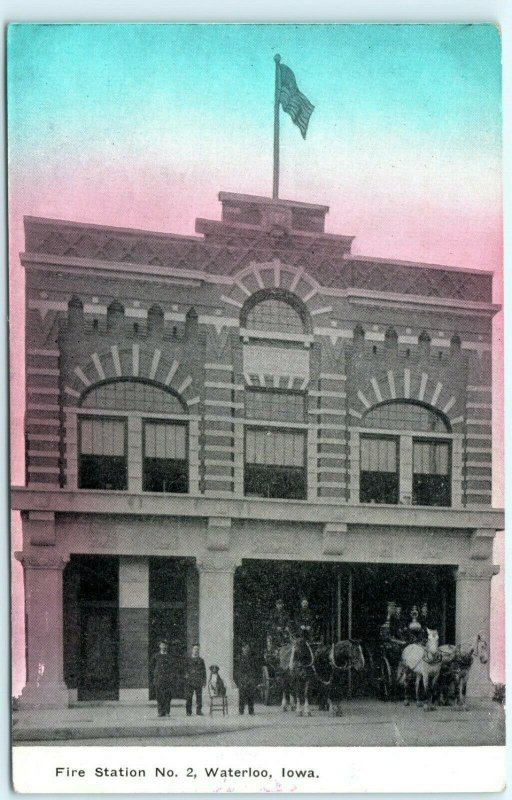 1910 Waterloo Iowa Fire Station No. 2 Photo Postcard Downtown Architecture Buggy