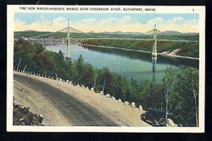 Bucksport, Maine/ME Postcard, Waldo-Hancock Bridge, Old Cars, 1940's?