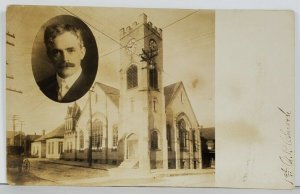 RPPC First United Presbyterian Church & Pastor c1908 Real Photo Postcard Q13