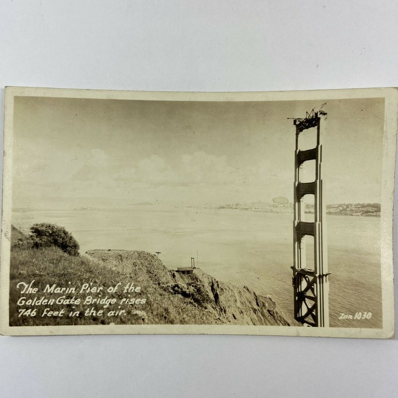 c.1930s Construction Marin Pier Golden Gate Bridge Tower San Francisco RPPC