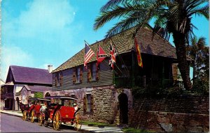 Oldest House Museum Horse Buggy Flags St Augustine Florida FL Postcard VTG UNP 