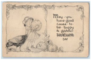 1916 Thanksgiving Turkey Little Girl Holding Pumpkin Dunkirk New York Postcard