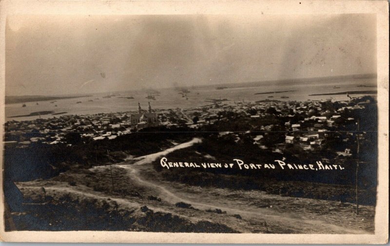 RPPC General View Overlooking Port Au Prince Haiti c1910s Vintage Postcard H44 