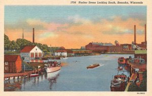 KENOSHA Wisconsin WI ~ HARBOR SCENE  Wharf~Dock~Boats~Factories ca1940s Postcard