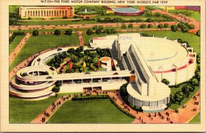 Vtg 1939 Ford Motor Company Building New York World's Fair Linen Postcard