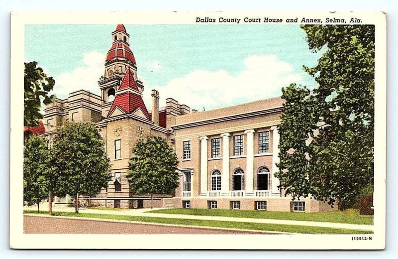 SELMA, AL Alabama ~ Dallas County COURT HOUSE c1940s Linen Postcard