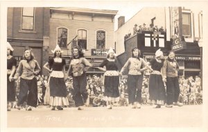 J42/ Holland Michigan RPPC Postcard c1940s Tulip Time Clogging Stores 193