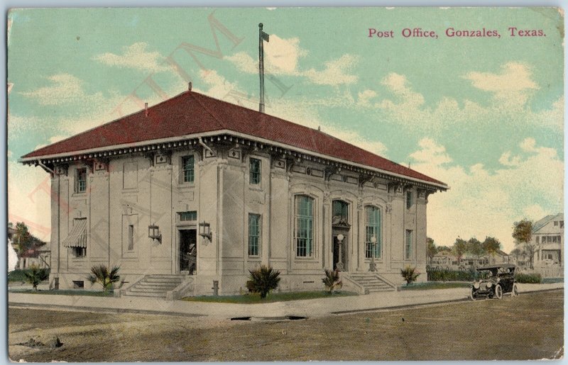 c1910s Gonzales TX Post Office Building Touring Car San Antonio Station A A190