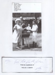 Willie Carson Hand Signed Autograph & Queen Mother Card