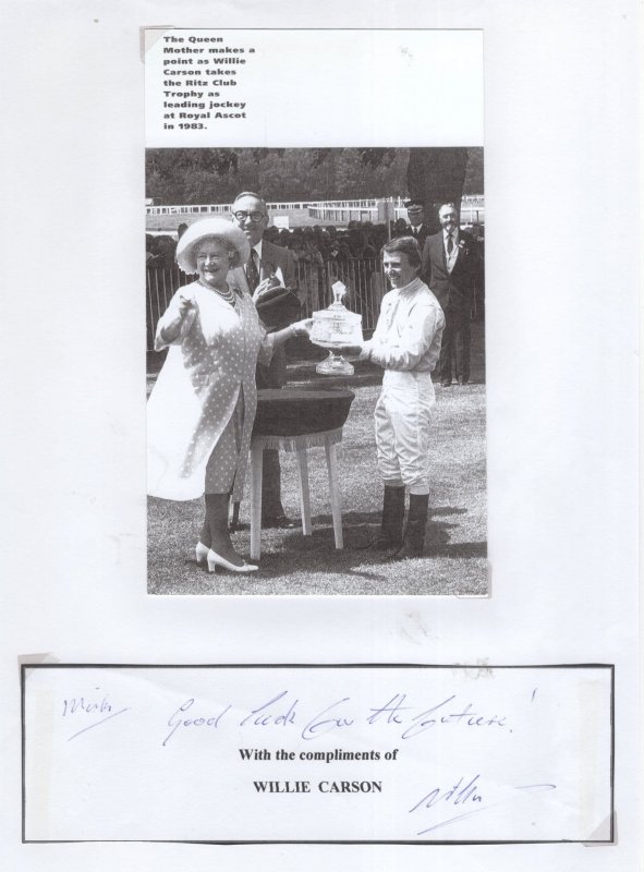 Willie Carson Hand Signed Autograph & Queen Mother Card