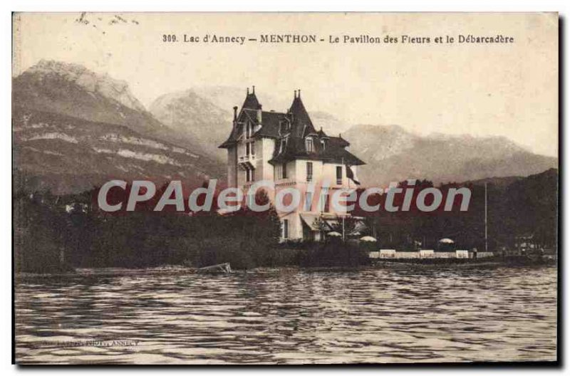 Old Postcard Lac D'Annecy Menthon Pavilion Flowers And The Debarcadere