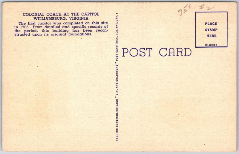 Colonial Capitol Williamsburg Virginia VA Building & Grounds Postcard