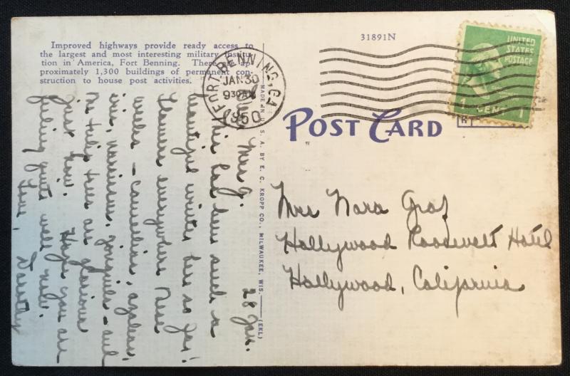 Used Linen Postcard Ft Benning GA w/SC #804 LB