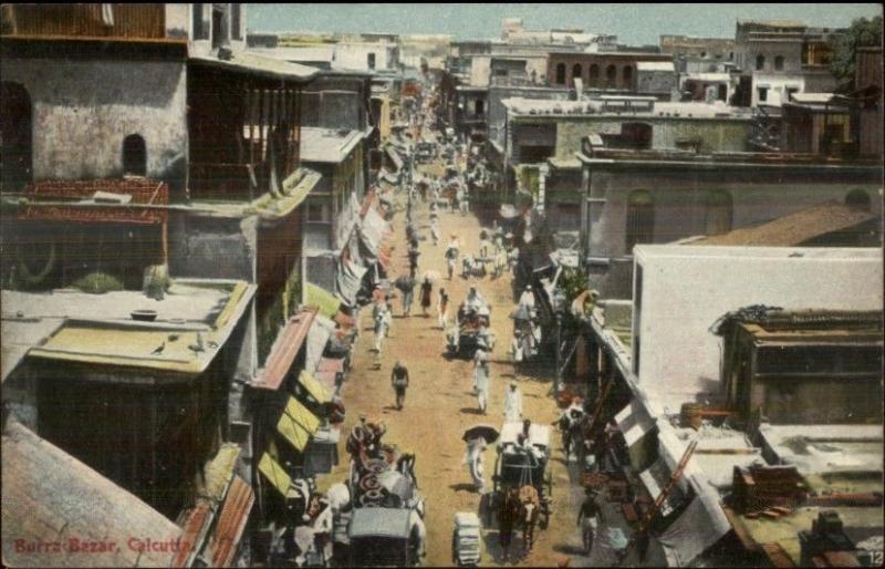 Calcutta India Burra Bazar Bazaar c1910 Postcard