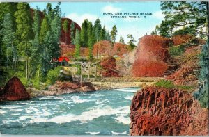 Bridges Postcard Bowl and Pitcher Bridge Spokane Washington Posted 1946