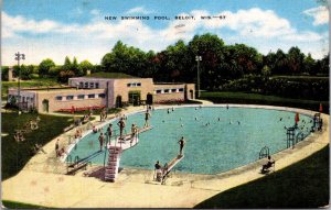View of Swimming Pool, Beloit WI c1950 Vintage Postcard U78