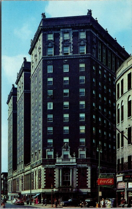 Vtg New York NY Hotel Syracuse Street View Old Cars Coca Cola Sign Postcard