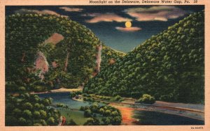 Vintage Postcard 1920's Moonlight on Delaware Water Gap Pennsylvania Mountains