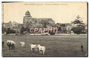 Old Postcard Pont L & # 39Eveque shooting the & # 39herbage of Hunières Cows