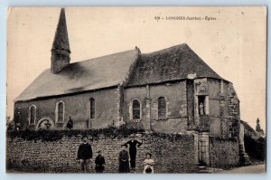 Longnes (Sarthe) Pays de la Loire France Postcard Church View c1910 Antique