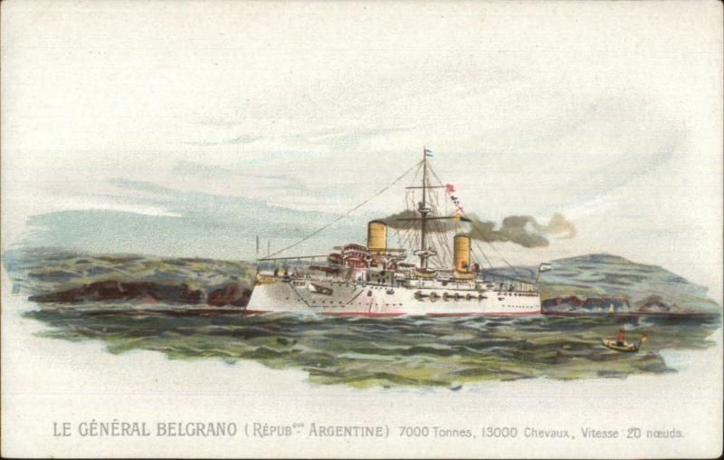 Navy Naval Battleship Country Series c1900 Postcard GENERAL BELGRANO Argentina