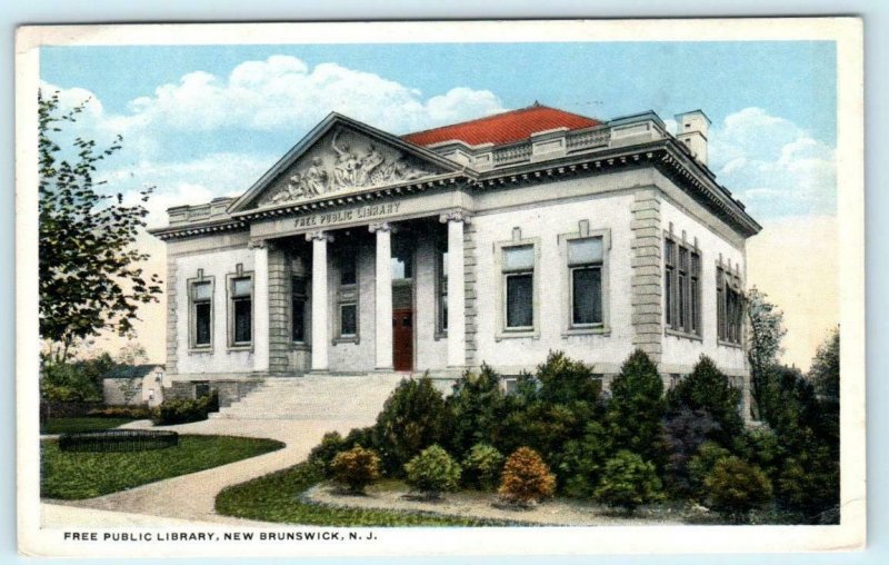 NEW BRUNSWICK New Jersey NJ ~ Free PUBLIC LIBRARY Middlesex County 1917 Postcard