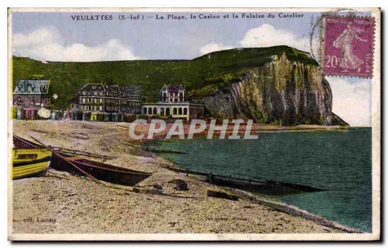 Old Postcard Veulettes The Beach Casino and Cliff Catelier