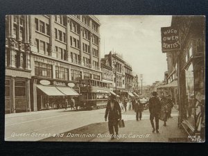 CARDIFF Queen Street & Dominion Buildings THE DENTIST Hugh Owen c1906 Postcard