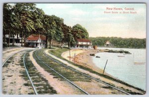 1908-10's NEW HAVEN CONNECTICUT CT SHORT BEACH TRAIN TRACKS COTTAGES POSTCARD