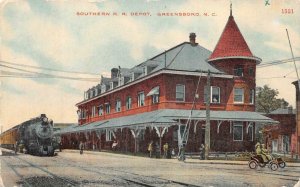 SOUTHERN RAILROAD STATION TRAIN DEPOT GREENSBORO NORTH CAROLINA POSTCARD c.1910