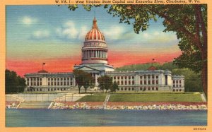 Vintage Postcard State Capitol Building Kanawha River Charleston West Virginia