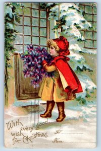 Christmas Postcard Child With Flowers Winter Scene Clapsaddle Springfield MA