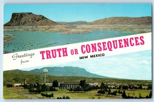 New Mexico NM Postcard Greetings Truth Consequences Black Range Mountains c1960