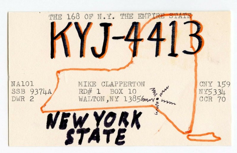 Nice Used QSL Radio Card From Walton N.Y. New York KYJ-4413 