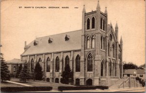 View of St. Mary's Church, Dedham MA Vintage Postcard S51