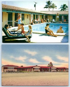 2 Postcards MIAMI, Florida FL ~ Roadside ROYAL MOTEL Swimming Pool -Wm. Strecker