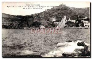 Old Postcard Riviera Vermeilie Faubourg Collioure Church and Fort St. Elin