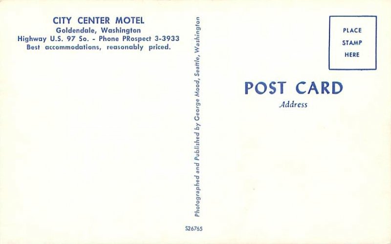 Goldendale Washington City Center Motel  US 97 Chrome Postcard Unused