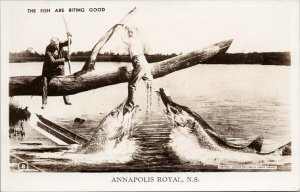 Annapolis Royal NS Exaggeration Giant Fish Pike ?? Fishermen RPPC Postcard G72